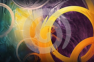 Color abstract background circles strokes. Yellow, green, purple oil painting.