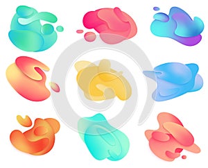 Color abstract liquid gradient shapes set vector illustration. Creative bright modern neon color splash shapes design.