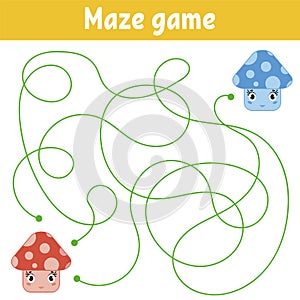 Color abstract maze. Help the red mushroom to reach the blue mushroom. Kids worksheets. Activity page. Game puzzle for children.