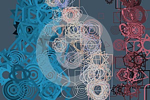 Color abstract mixed pattern generative art background. Texture, drawing, hexagon & vector.