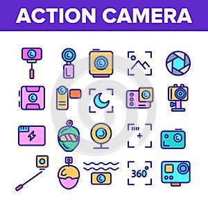 Color Action Camera Sign Icons Set Vector