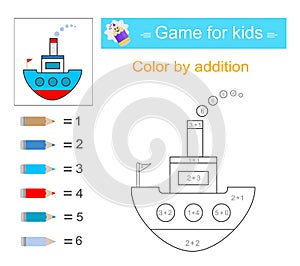 Color by addition. Developing numeracy skills. Math activity for kids.
