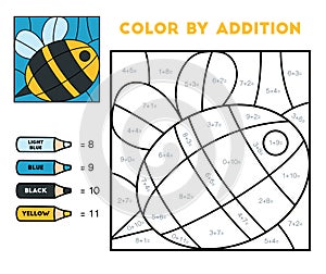 Color by addition, education game for kids, Bee