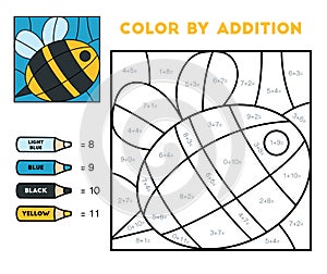 Color by addition, education game for kids, Bee photo