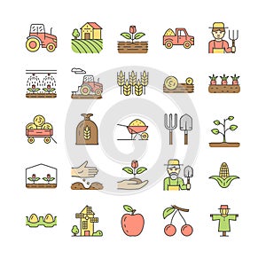Color agriculture icons set
