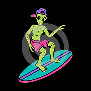 color alien surfing on black