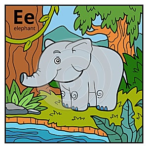 Color alphabet for children, letter E elephant