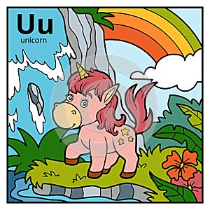 Color alphabet for children, letter U unicorn