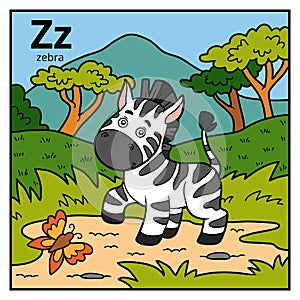 Color alphabet for children, letter Z zebra