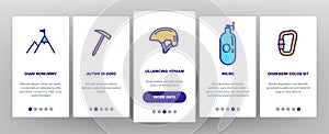 Color Alpinism And Mountaineering Equipment Vector Onboarding