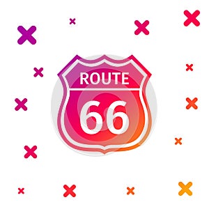 Color American road icon isolated on white background. Route sixty six road sign. Gradient random dynamic shapes. Vector