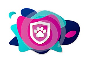 Color Animal health insurance icon isolated on white background. Pet protection concept. Dog or cat paw print. Abstract