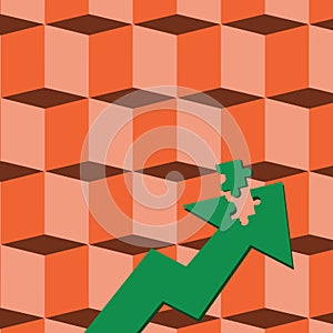 Color Arrow Illustration Pointing Upward with Detached Part like Jigsaw Puzzle Tile Piece. Creative Background Concept