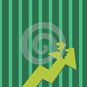 Color Arrow Illustration Pointing Upward with Detached Part like Jigsaw Puzzle Tile Piece. Creative Background Concept