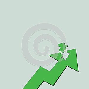 Color Arrow Illustration Pointing Upward with Detached Part like Jigsaw Puzzle Tile Piece. Creative Background Concept