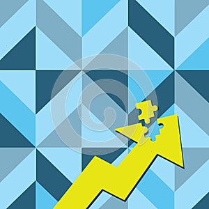 Color Arrow Illustration Pointing Upward with Detached Part like Jigsaw Puzzle Tile Piece. Creative Background Concept