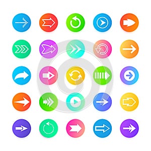 Color arrow web button icons. Back, out, from, to, and next navigation sign. Cursor arrows set, vector illustration