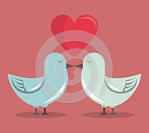 Color background with heart and couple of pigeons