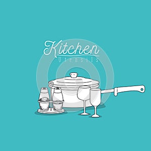 Color background with set collection of silhouette kitchen utensils photo
