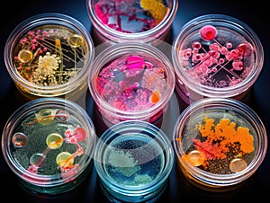 Color Bacteria Culture in a Petri Dish, Microorganisms, Petri Dish and Culture Media with Bacteria