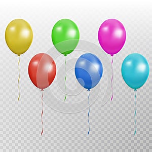 Color balloon vector collection. Party baloon with ribbon and shadov isolated on white background. F