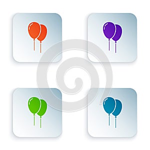 Color Balloons with ribbon icon isolated on white background. Happy Easter. Set colorful icons in square buttons. Vector