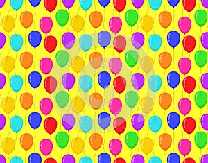 Color balloons yellow background bright seamless pattern