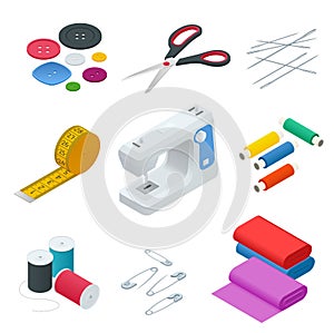 Color banners of objects for sewing, handicraft. Sewing tools and sewing kit,sewing equipment, needle, sewing machine