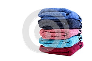 Color bath towel isolated on white background.