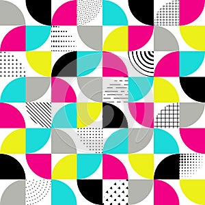 Color bauhaus geometric seamless pattern. Colorful design prints. Abstract geometry background. Repeated modern pattern. Swiss sty