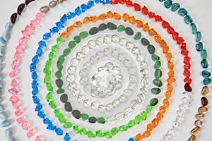 Color beads and plastic crystals