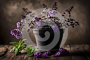the color black vervain. in a flowerpot vervain