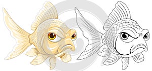 Color and black-and-white a grumpy fish