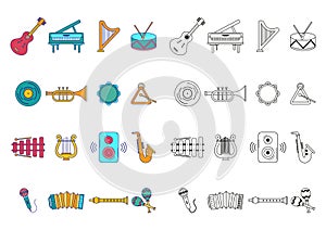 Color And Black and White Musical Instruments Vector Icons Collection