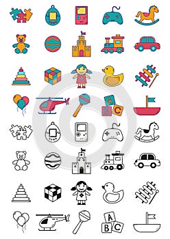 Color And Black And White Toys Vector Icons Collection