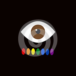 Color blindness. Eye color perception. Seven colors of the rainbow. Vector illustration on a black background