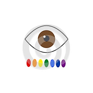 Color blindness. Eye color perception. Seven colors of the rainbow. Vector illustration on isolated background