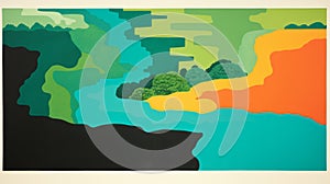 Color-blocking Abstraction: Lagoon Forest River Poster