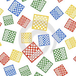 Color Board game of checkers icon isolated seamless pattern on white background. Ancient Intellectual board game. Chess