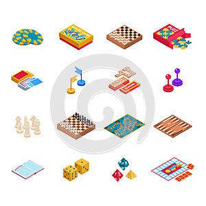 Color Board Games Icons Set 3d Isometric View. Vector