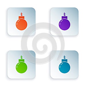 Color Bomb ready to explode icon isolated on white background. Set colorful icons in square buttons. Vector