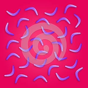 Color boomerangs on pink background, flat lay