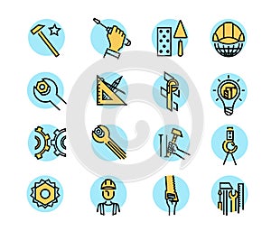 Color building icons in simple style. Industry and building, construction icons design. Symbol for app design