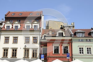 Color buildings in Jewish district of Krakow