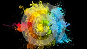 Color Burst iridescent multicolored rainbow powder explosion fluid ink particles