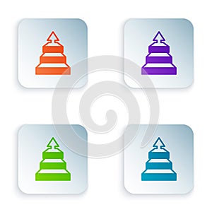 Color Business pyramid chart infographics icon isolated on white background. Pyramidal stages graph elements. Set