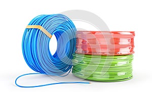 Color cable coils on a white background.