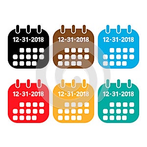 color calendars icon. New Year's Day on the calendar.2018 December 31,