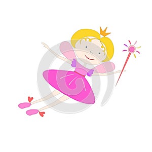 Color Cartoon fairy flying with a magic wand