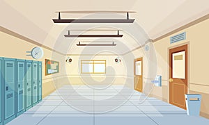 Color cartoon high school hallway vector illustration